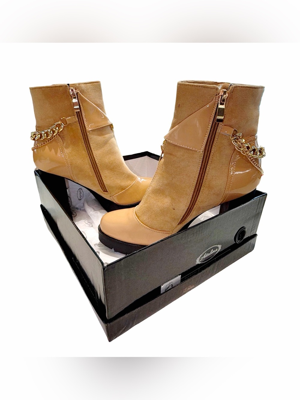 Atalina Camel Chain-Accent Platform Ankle Boots | Women’s Size 10 - Picture 14 of 16